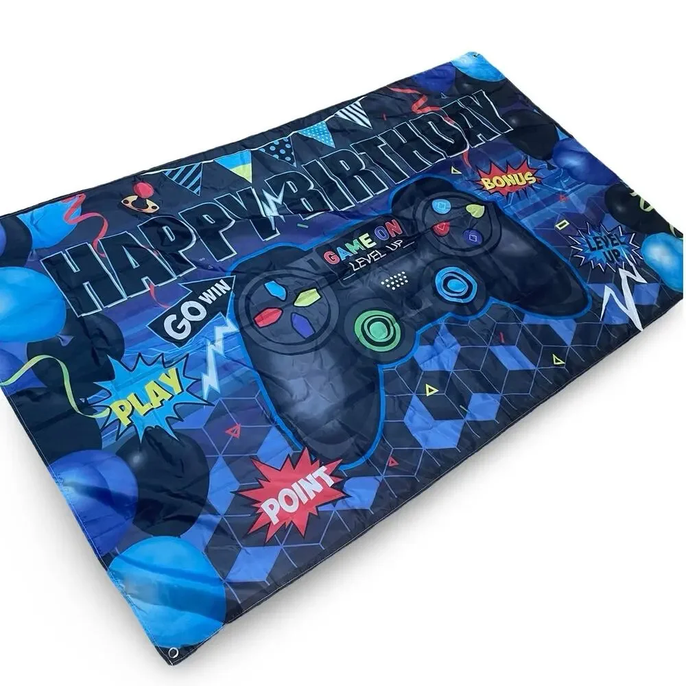 Gamer Happy Birthday Banner 72” X 42” Game Controller Gamepad Party Decor Blue